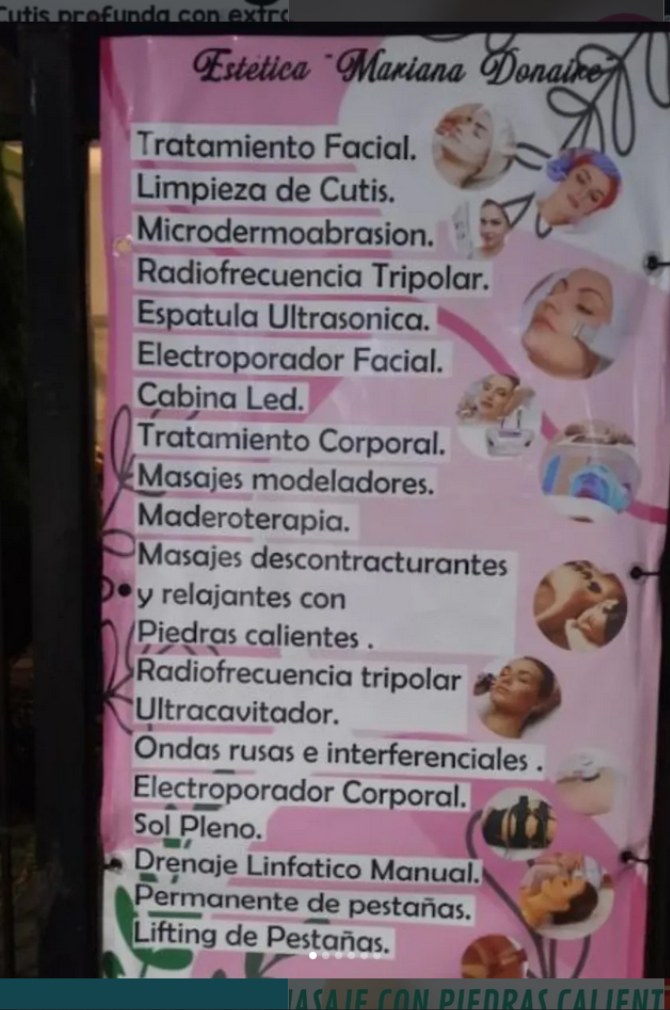 Cartel de servicios de Estética Mariana Donaire